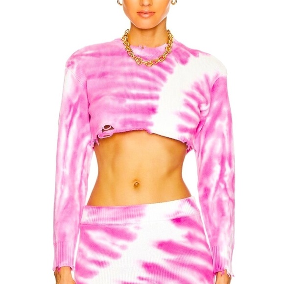 SER.O.YA Revolve Page Cropped Sweater in Pink Line Tie Dye Sz S - Picture 1 of 13